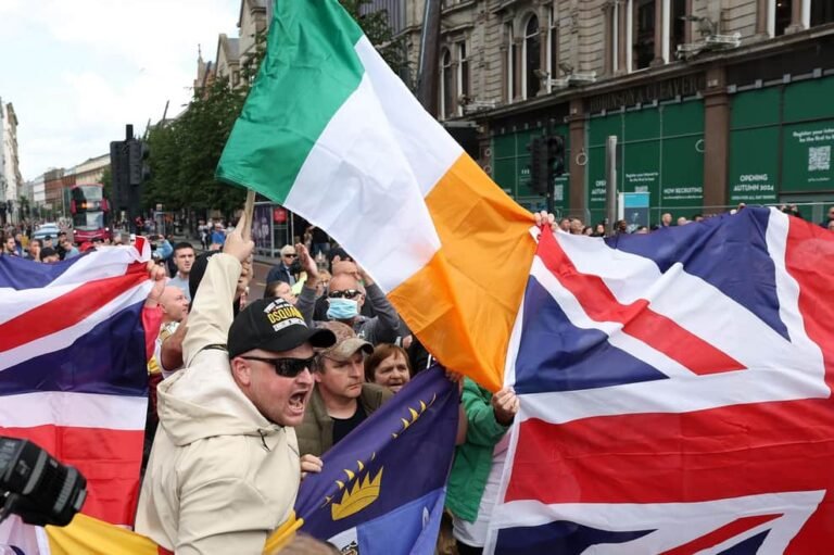 Protests about illegal immigration in belfast, Northern Ireland